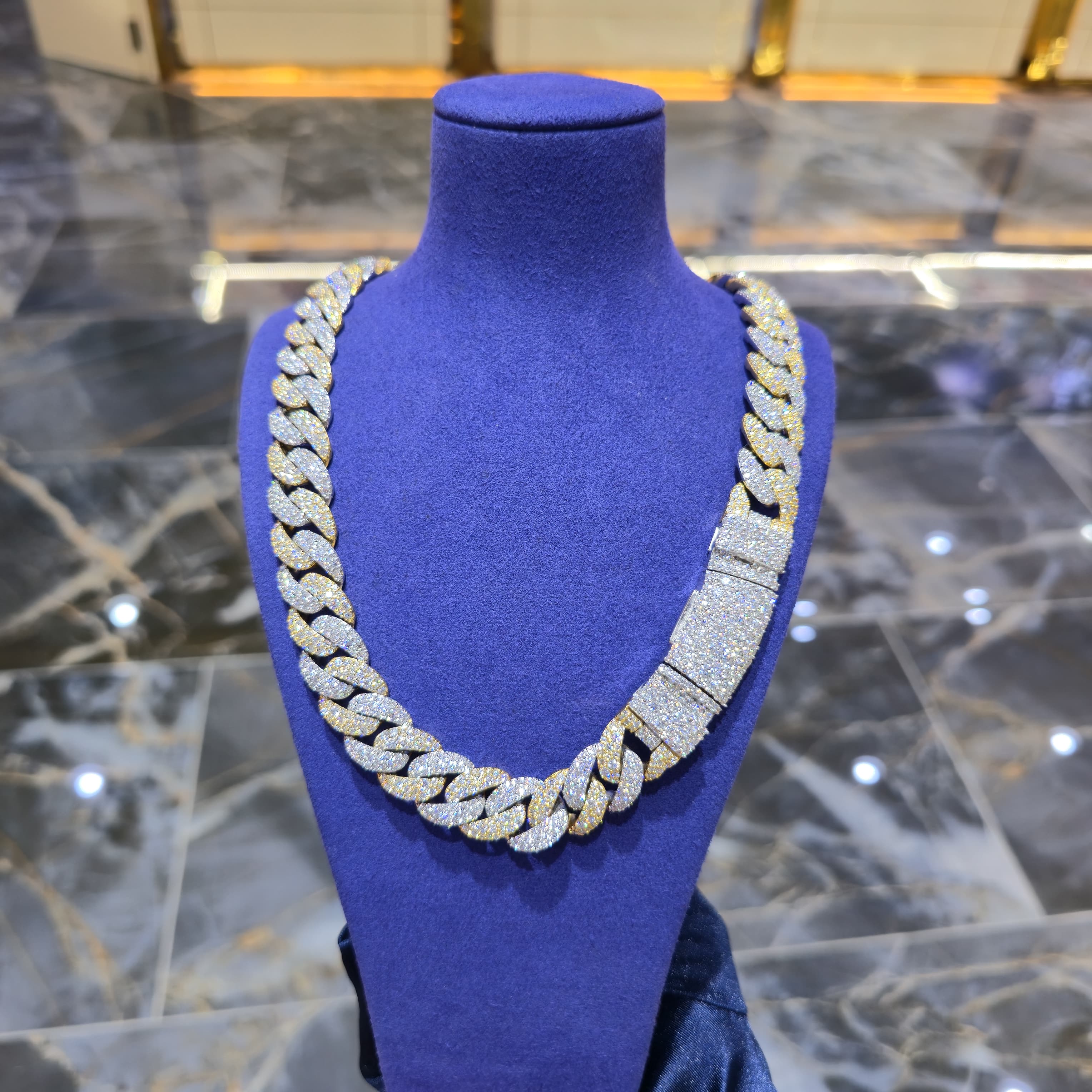 Moissanite Two-Tone Cuban Link Chain | 14mm | Silver & Gold / Rose Gold & Silver