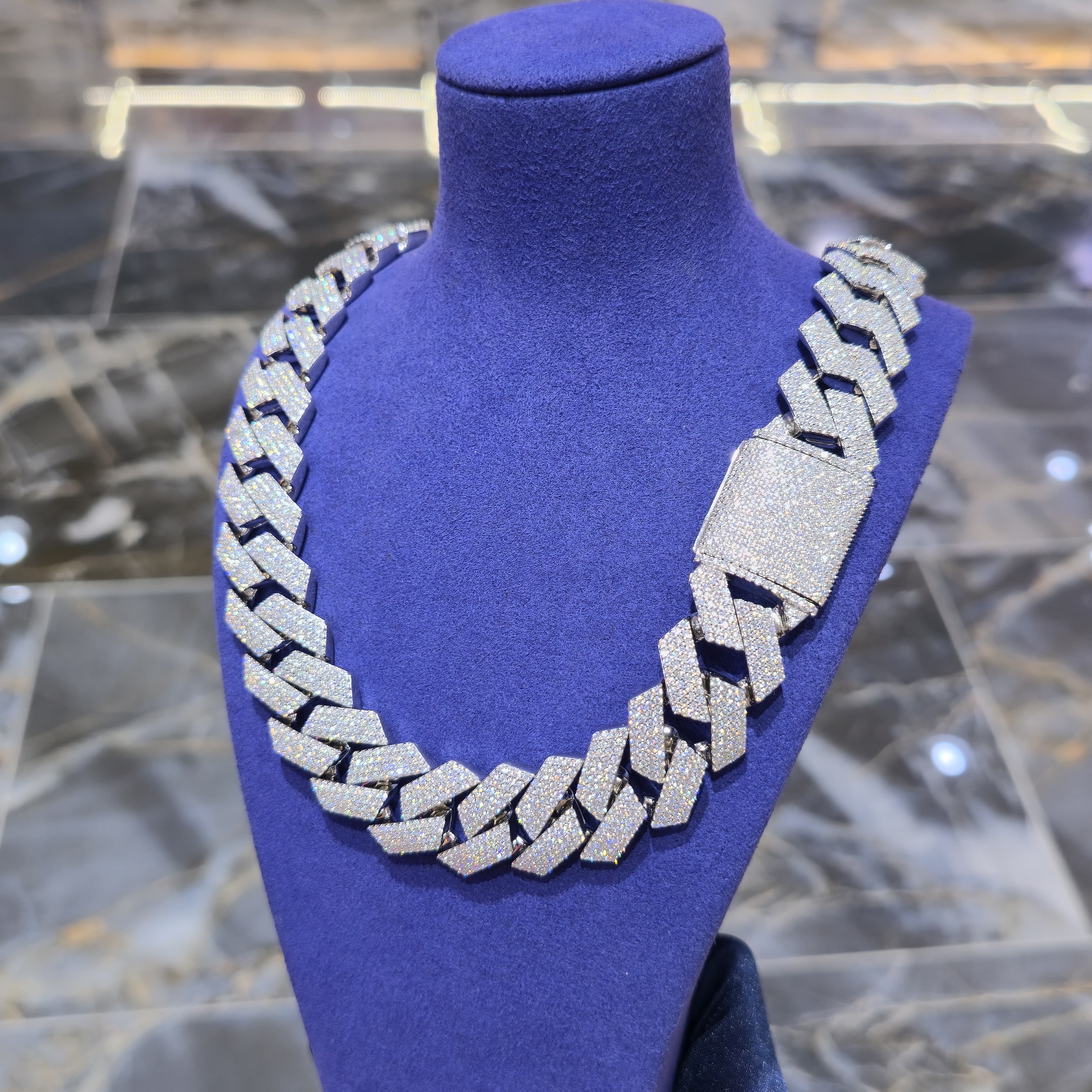 Moissanite Miami Cuban Prong Link Chain | 22mm | Silver, Gold & Rose Gold