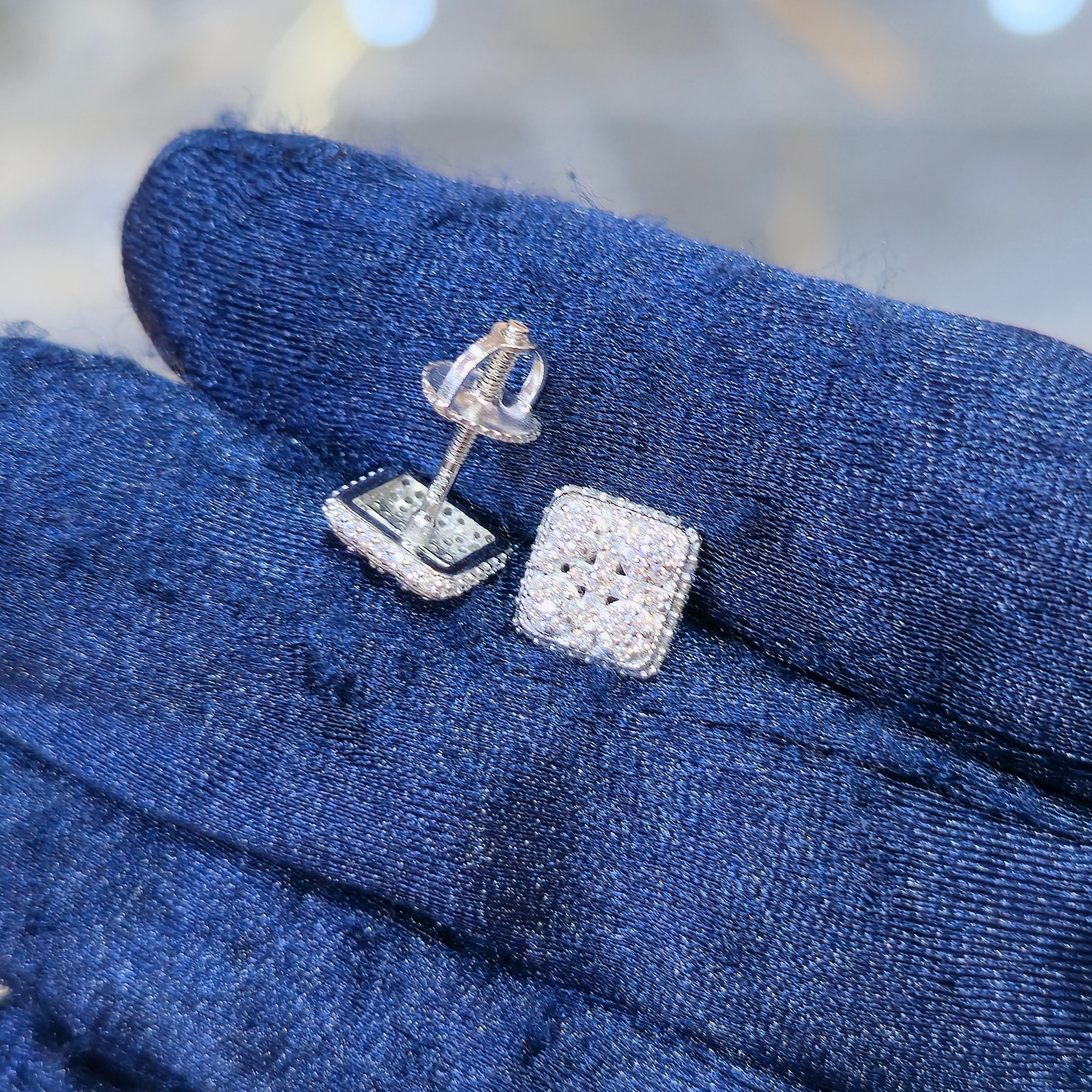 Sterling Silver Moissanite Cushion Cluster Stud Earrings