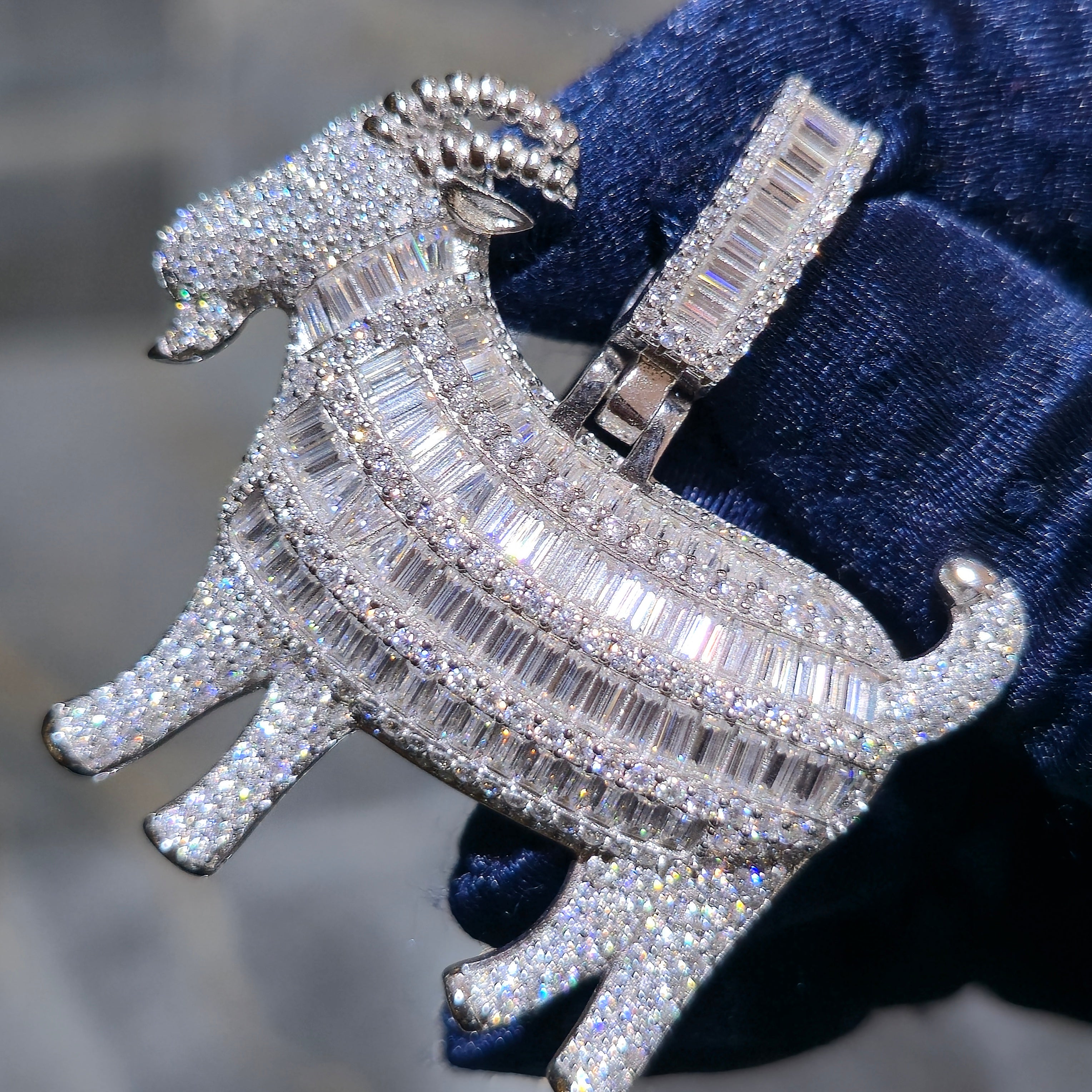 925 Sterling Silver Moissanite Goat Pendant