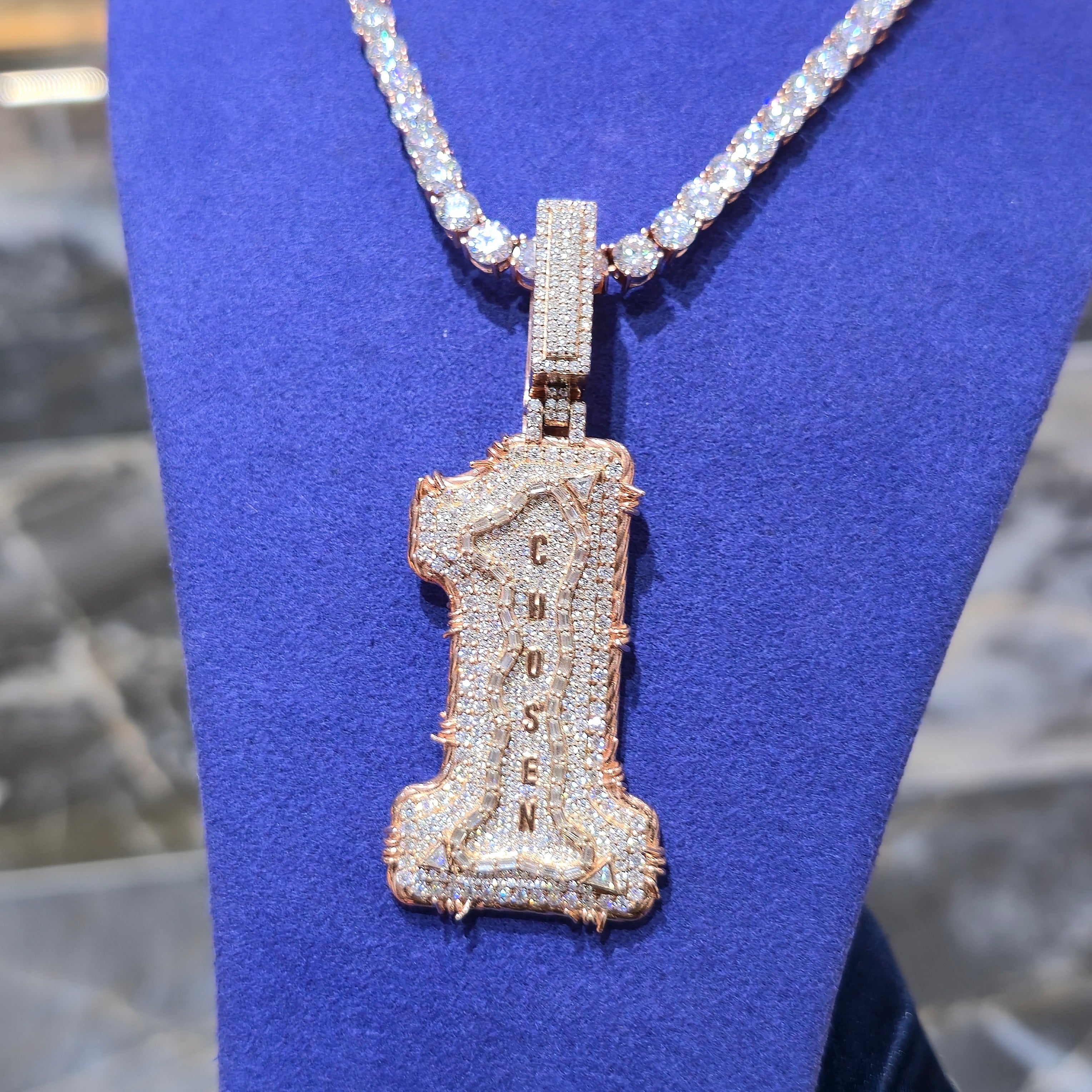 Custom Chosen One Pendant & Tennis Chain Combo Set | Rose Gold | Sterling Silver