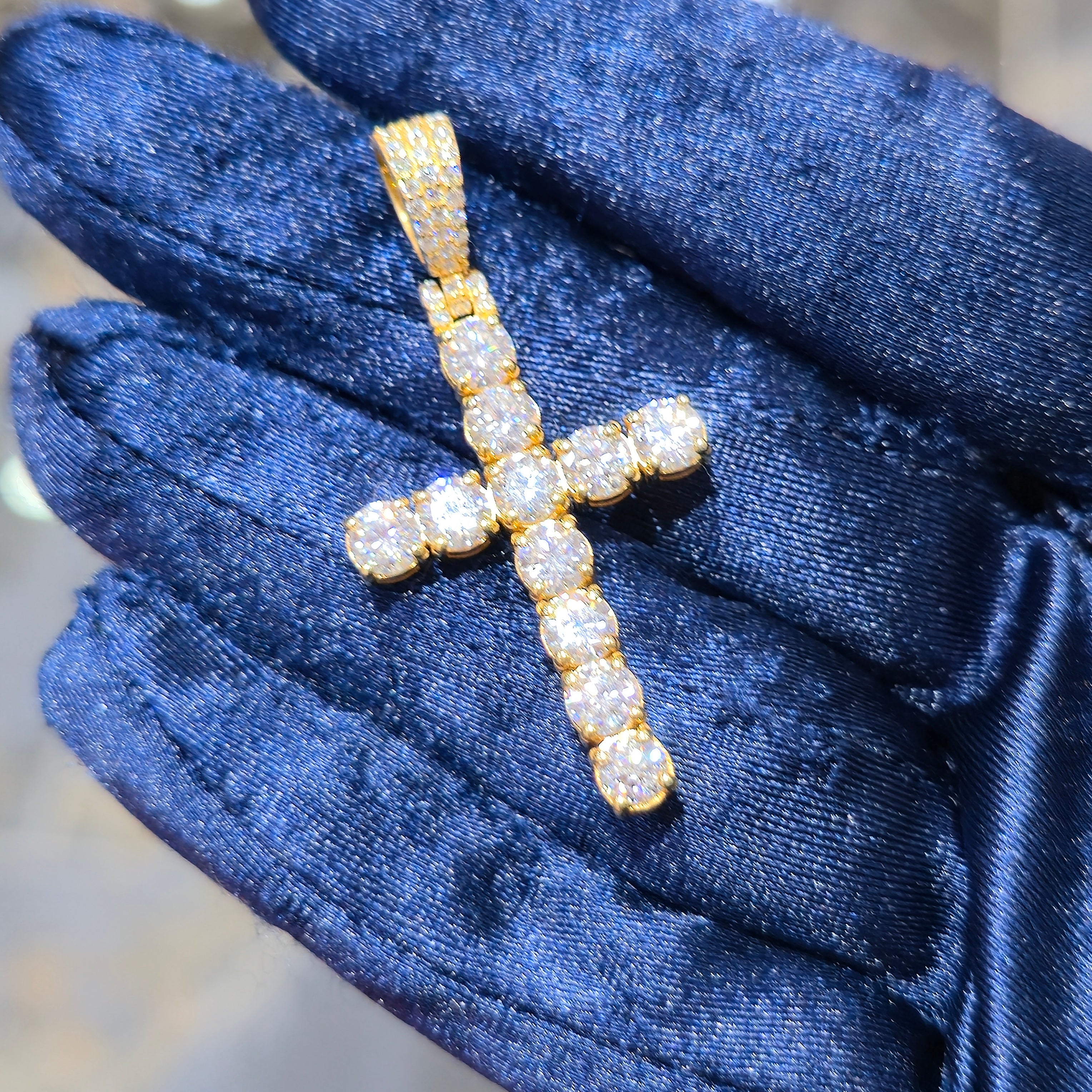 Moissanite Tennis Cross Pendant – 925 Sterling Silver | 3.45 CTW | Silver, Gold & Rose Gold