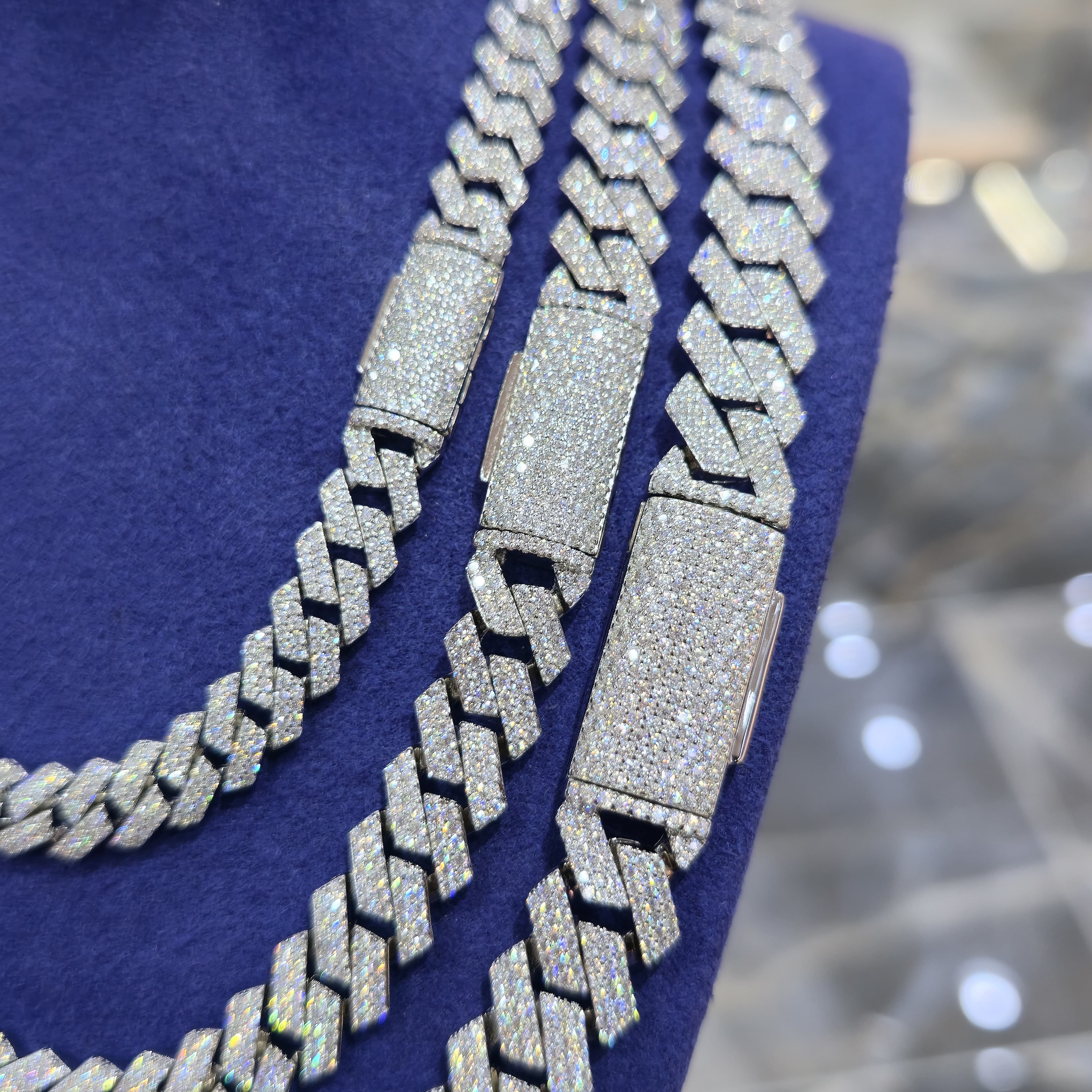 Moissanite Cuban Prong Chain | 8mm, 10mm, 12mm | Silver, Gold & Rose Gold
