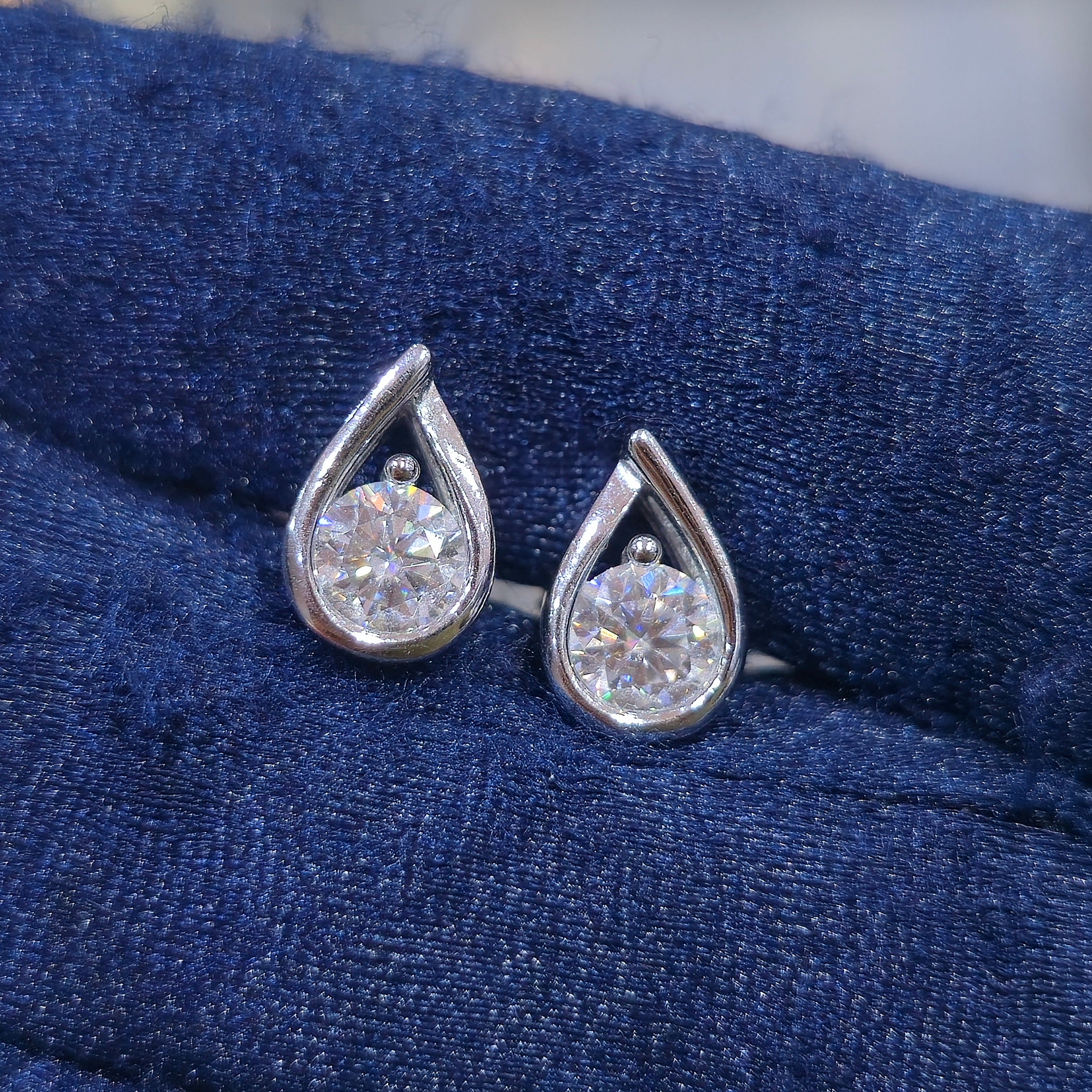 Teardrop Moissanite Earrings - Silver