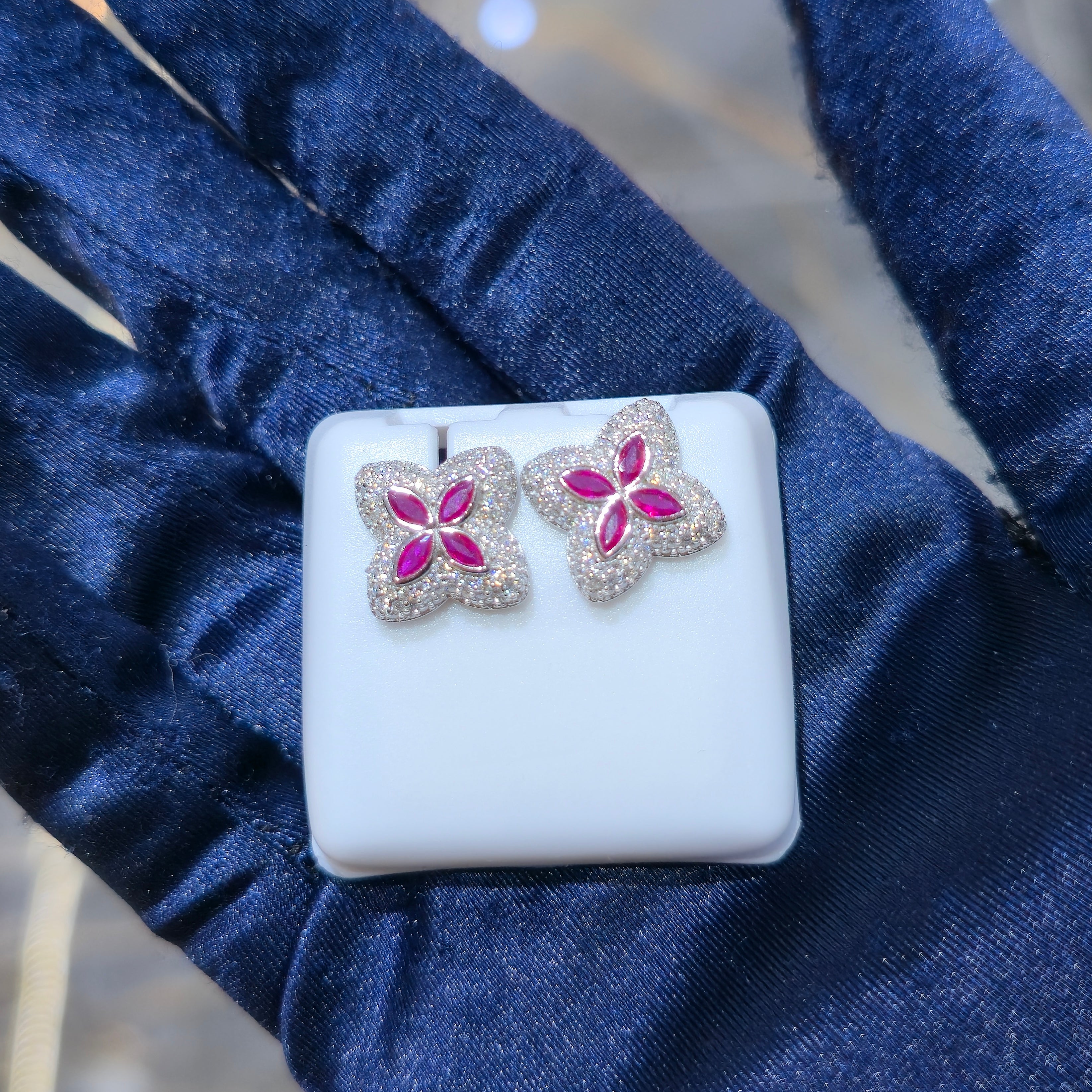 Sterling Silver Moissanite Four Leaf Marquise Cut Stud Earrings