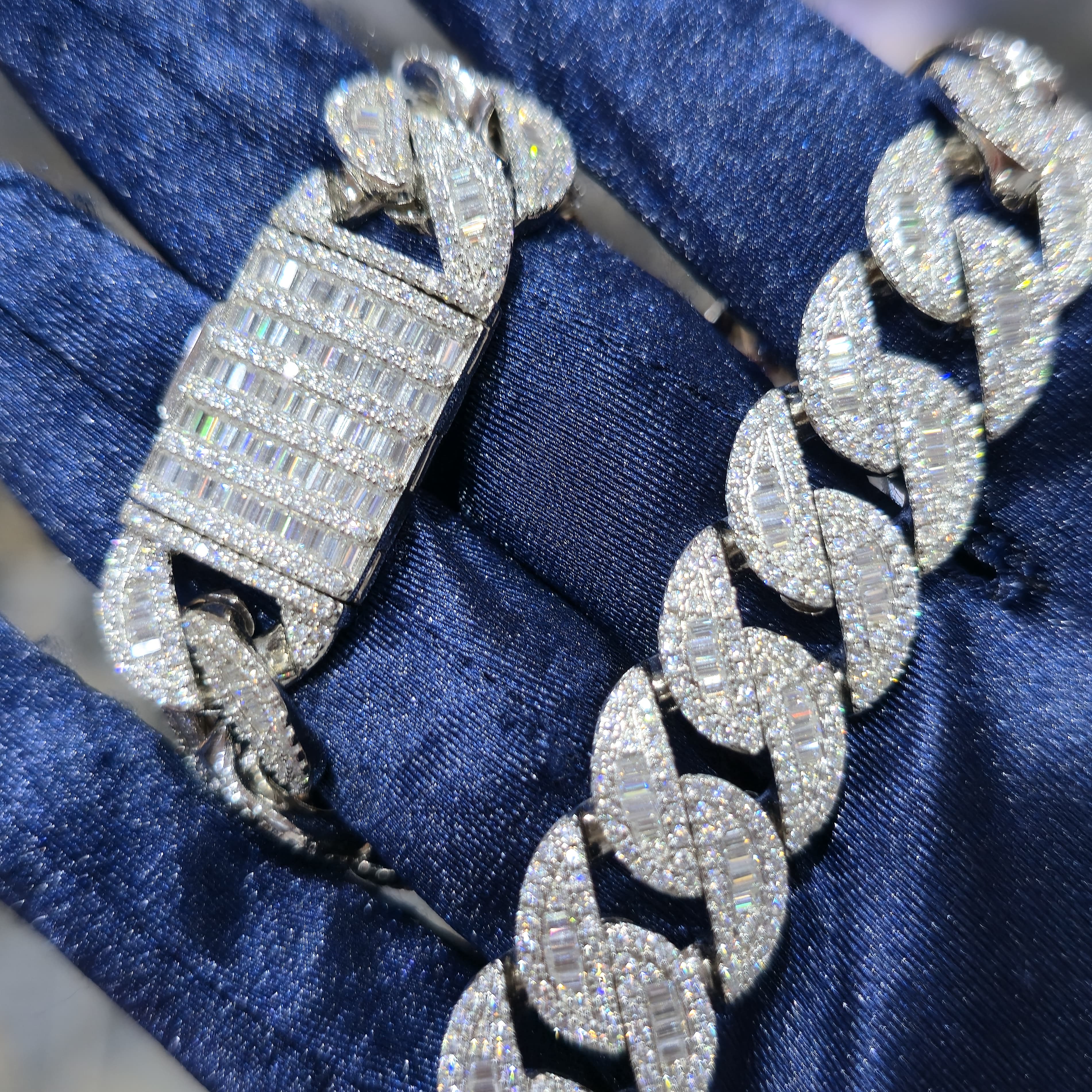 Moissanite Miami Cuban Baguette Link Chain | 14mm | Silver, Gold & Rose Gold