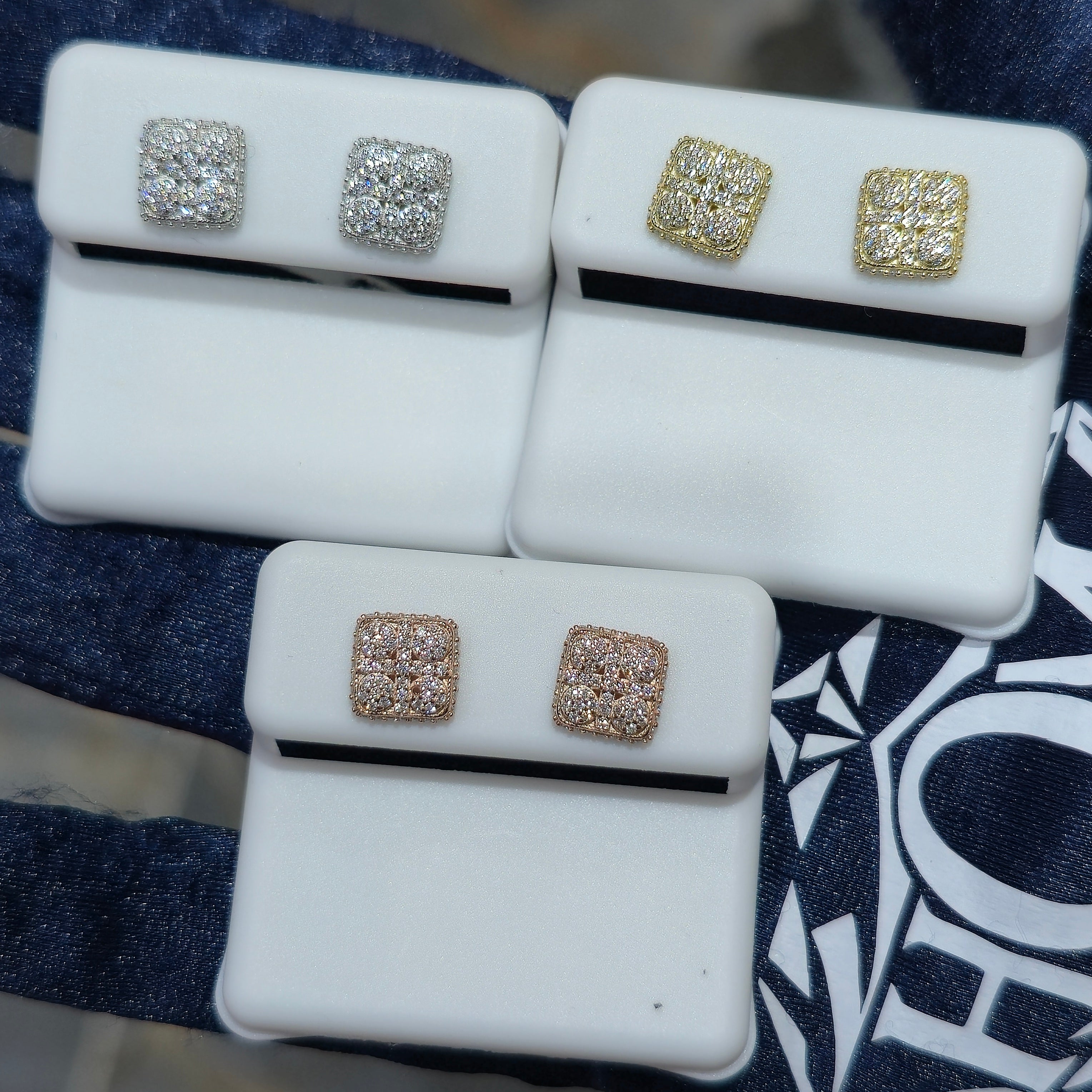 Sterling Silver Moissanite Cushion Cluster Stud Earrings