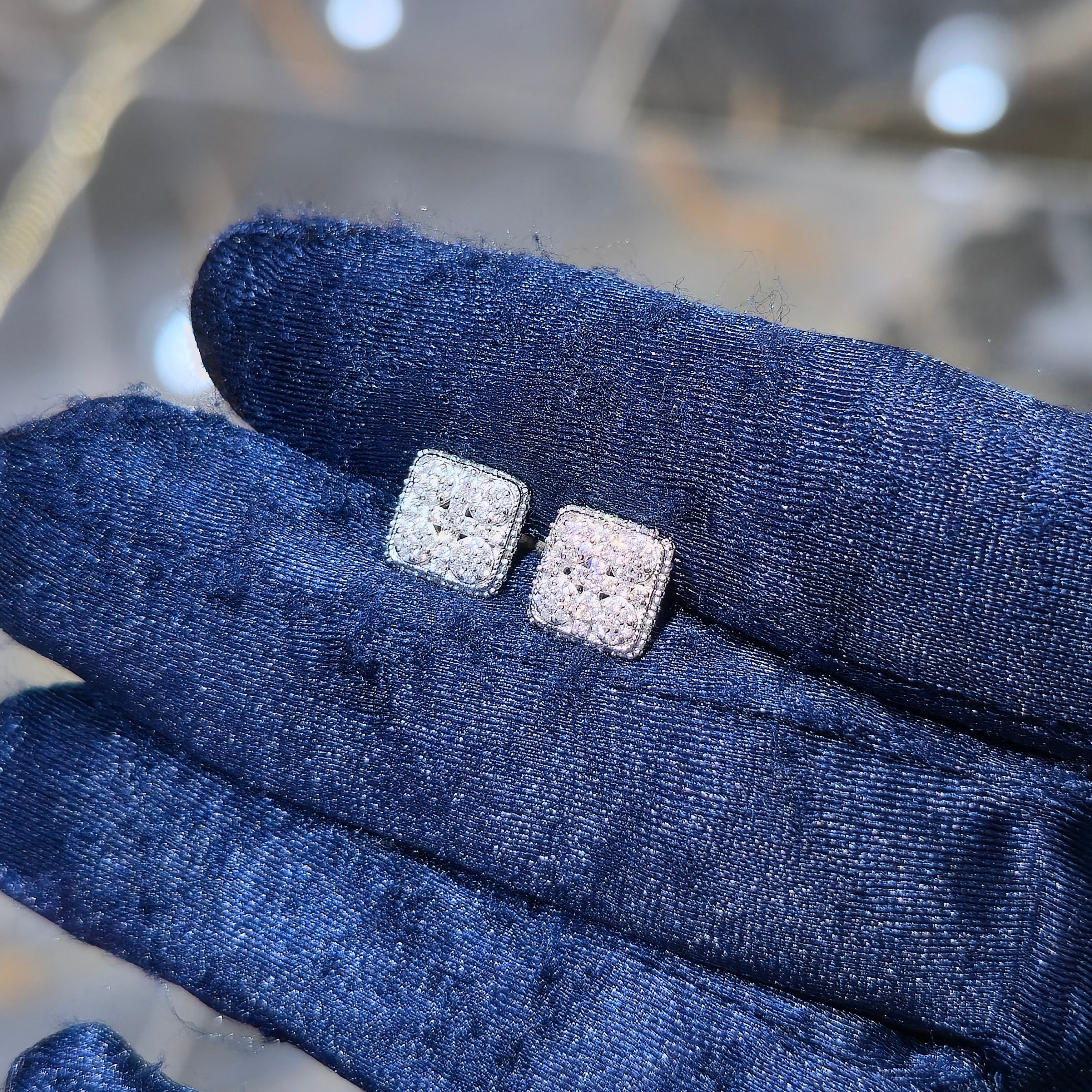 Sterling Silver Moissanite Cushion Cluster Stud Earrings