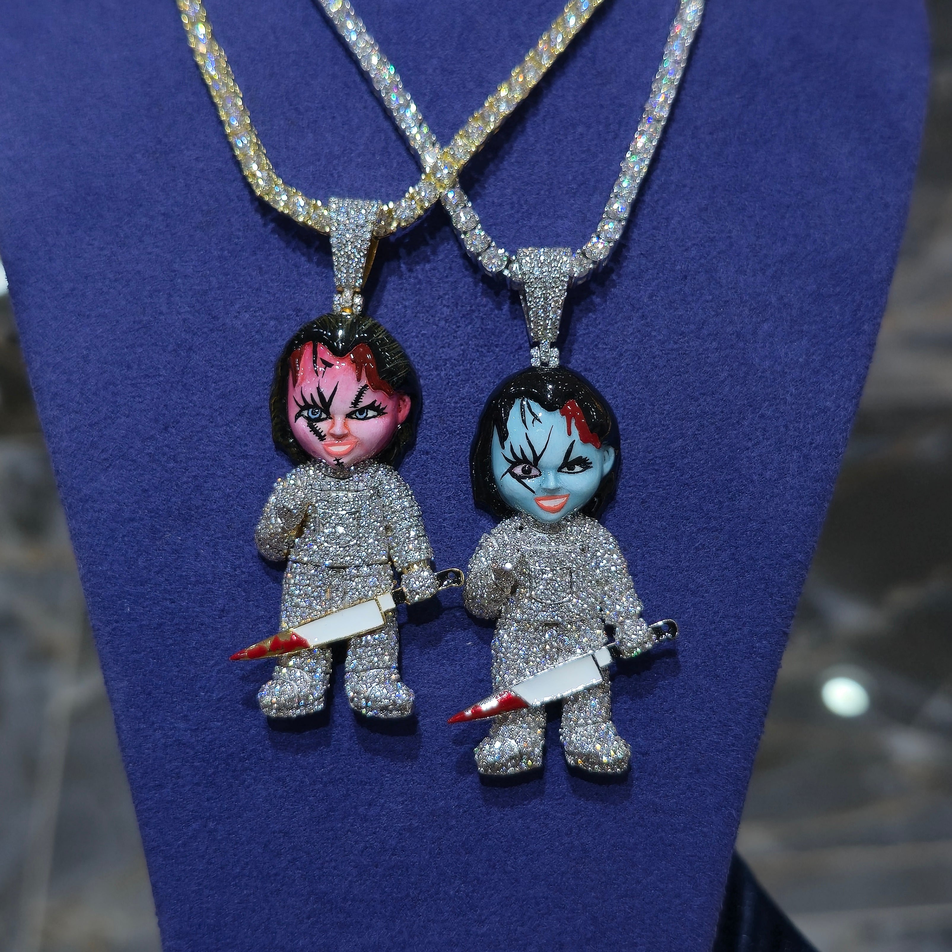 Chucky & Tiffany Moissanite Pendant & Tennis Chain Combo Set | Silver & Gold