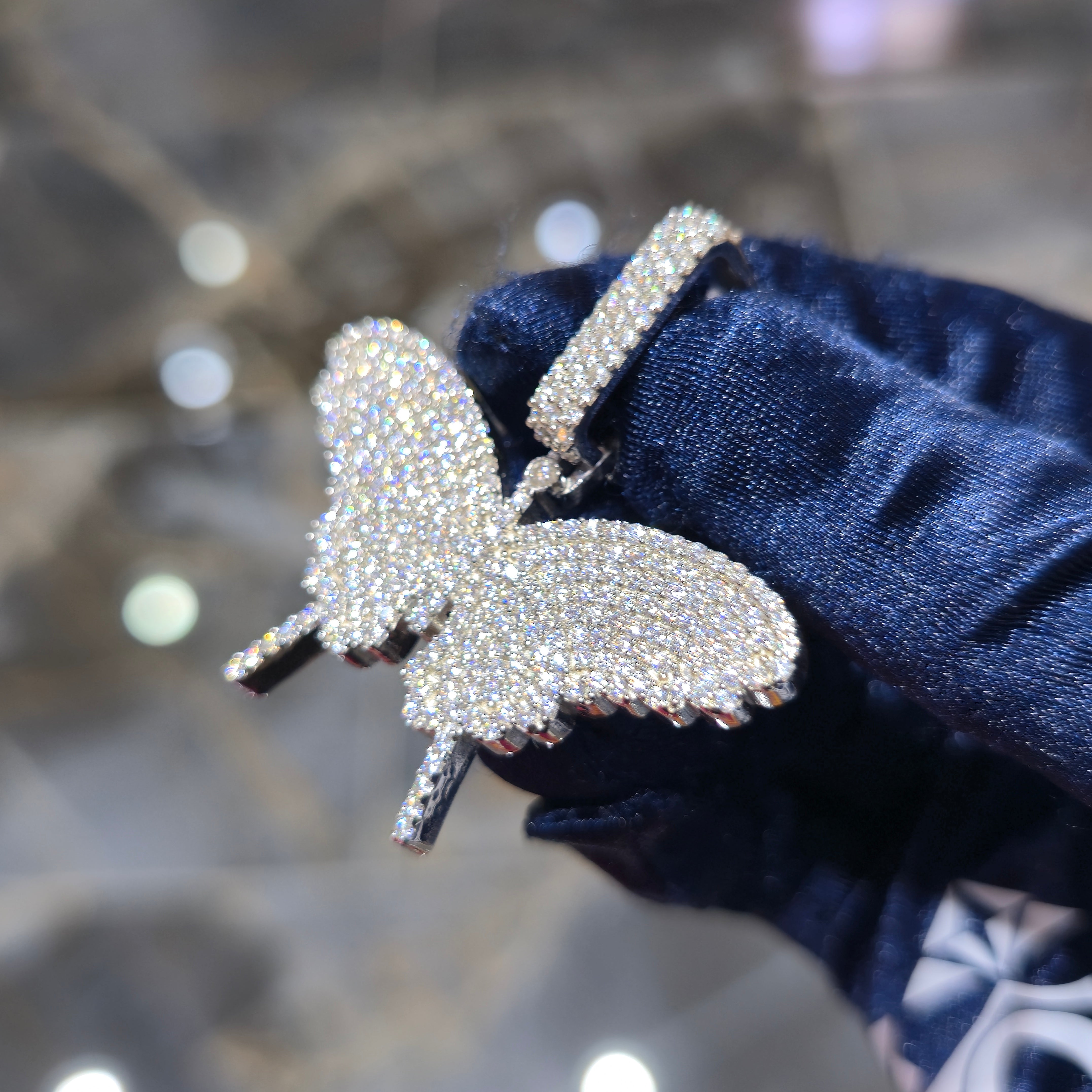 Moissanite Hip Hop Butterfly Pendant – 925 Sterling Silver | 2.97 CTW | Silver, Gold & Rose Gold